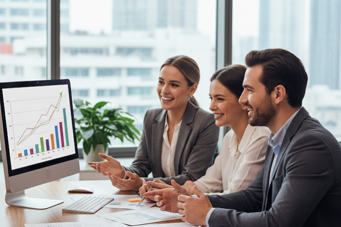 Financial Adviser with clients Financial Adviser with clients